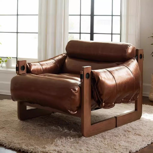 Solid Wood Leather Jersey Chair