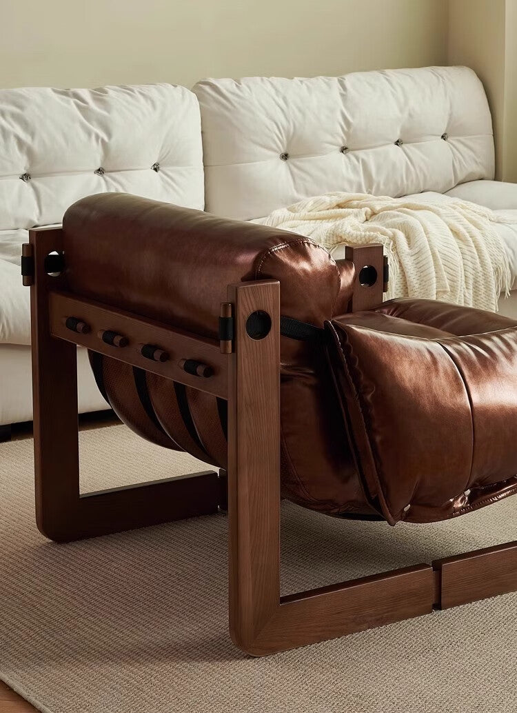 Solid Wood Leather Jersey Chair