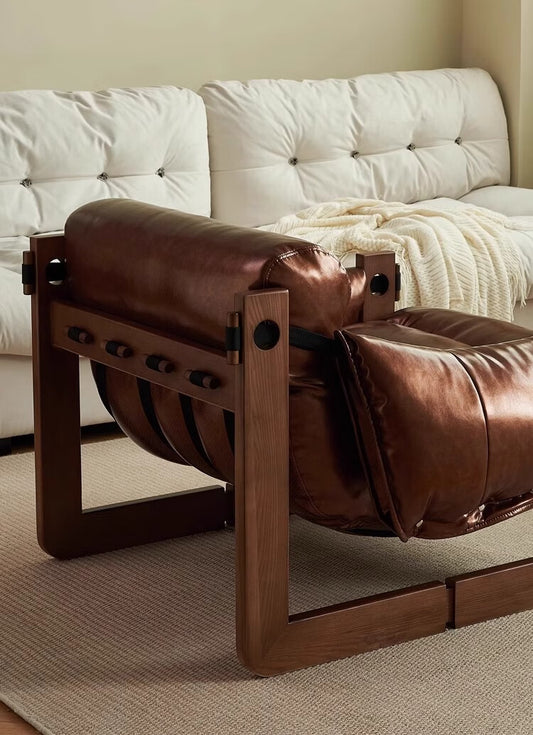 Solid Wood Leather Jersey Chair