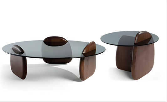 Round Coffee Table Set with Tempered Glass Top