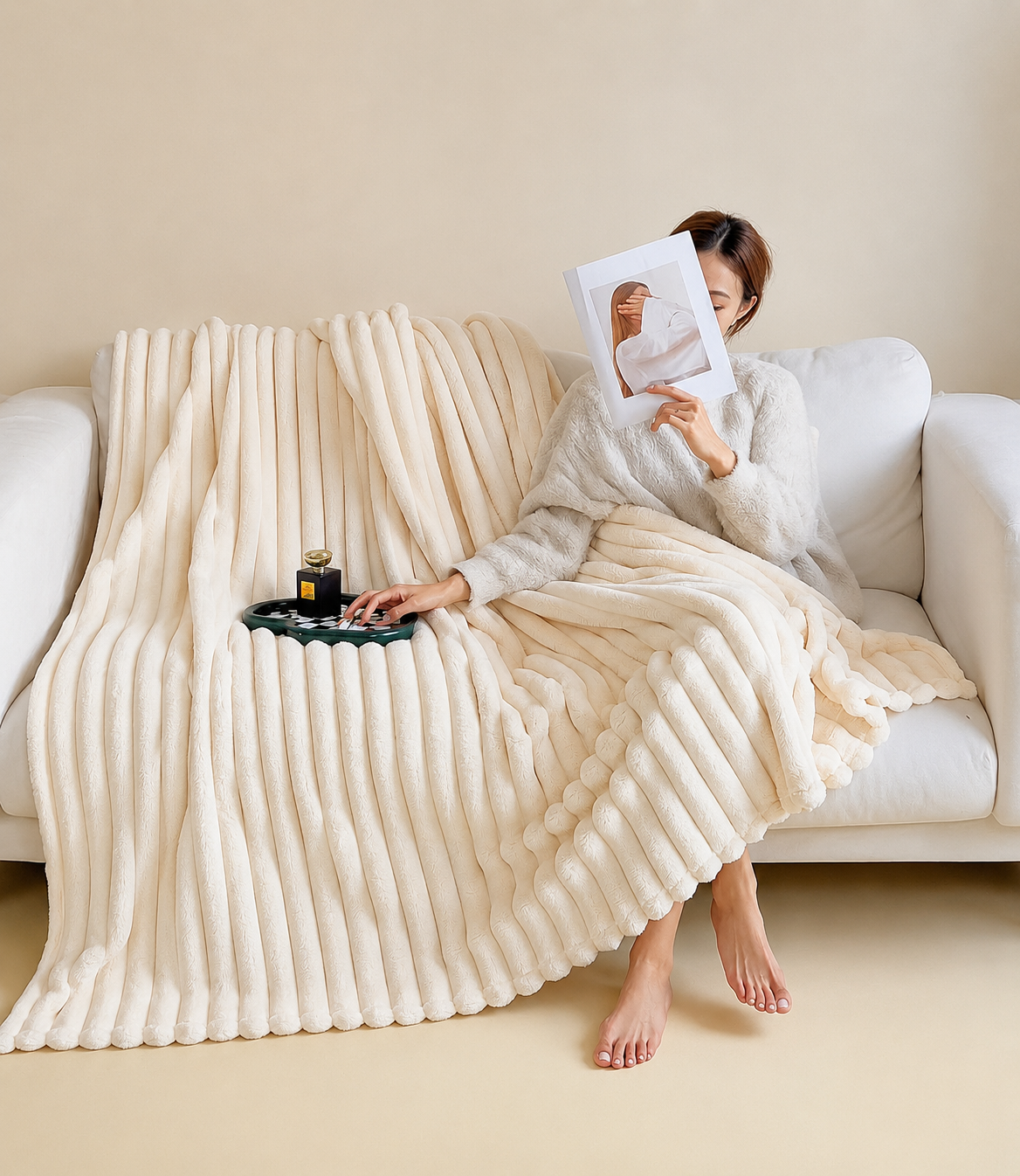 Ultra Soft Faux Rabbit Fur Throw Blanket