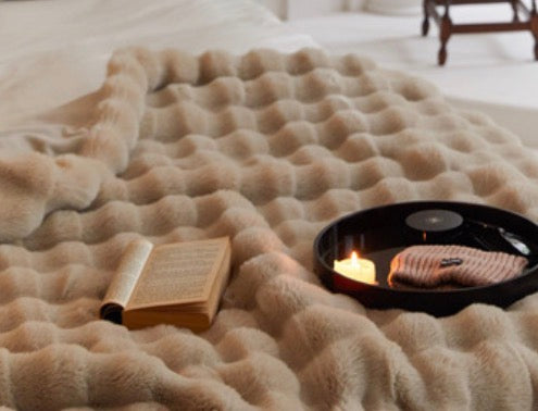 Bubble Faux Rabbit Fur Throw Blanket - Brown