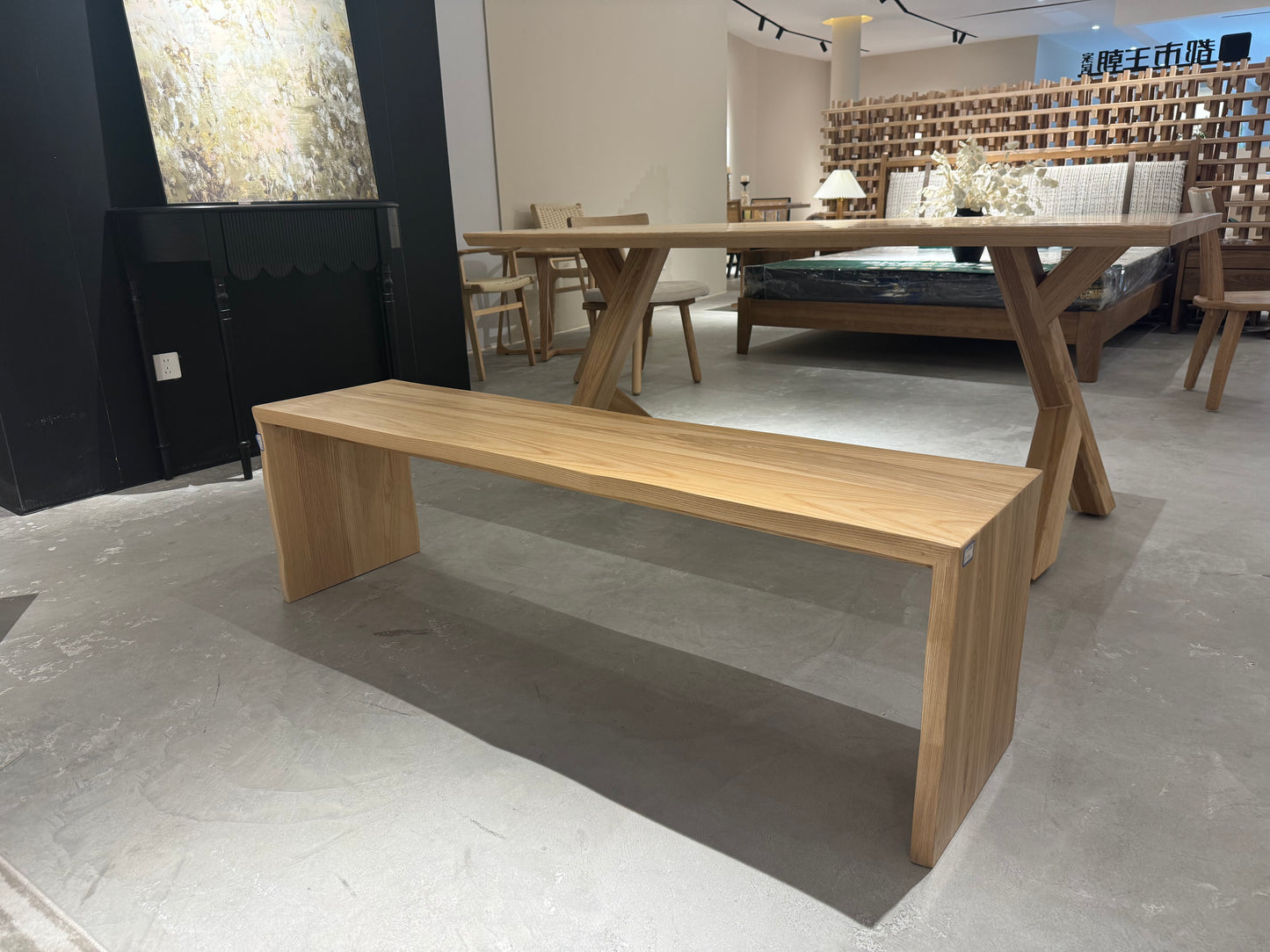 Natural Solid Wood Dining Table with Bench Set