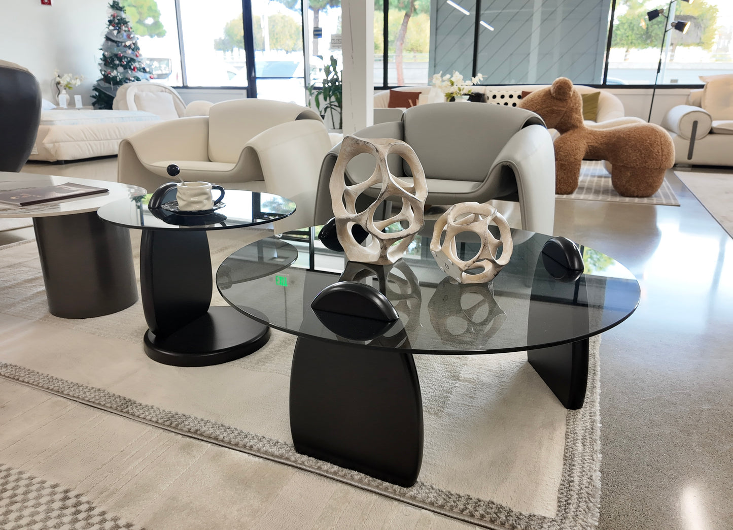Round Coffee Table Set with Tempered Glass Top