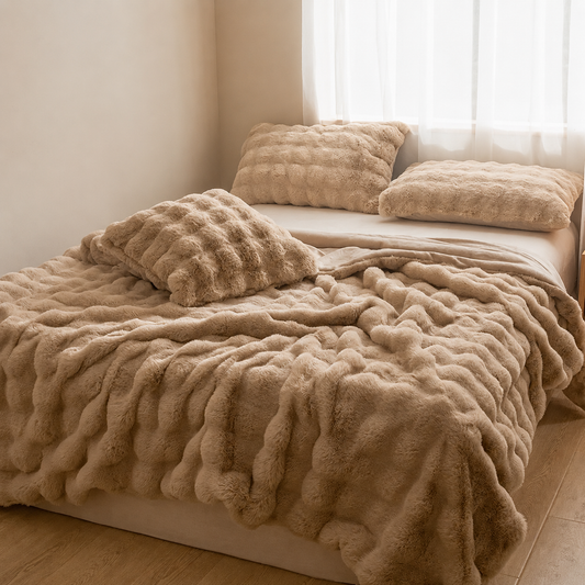 Bubble Faux Rabbit Fur Throw Blanket - Brown