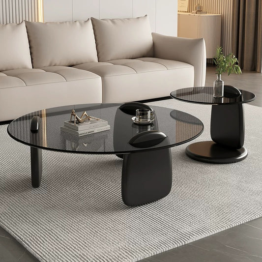 Round Coffee Table Set with Tempered Glass Top