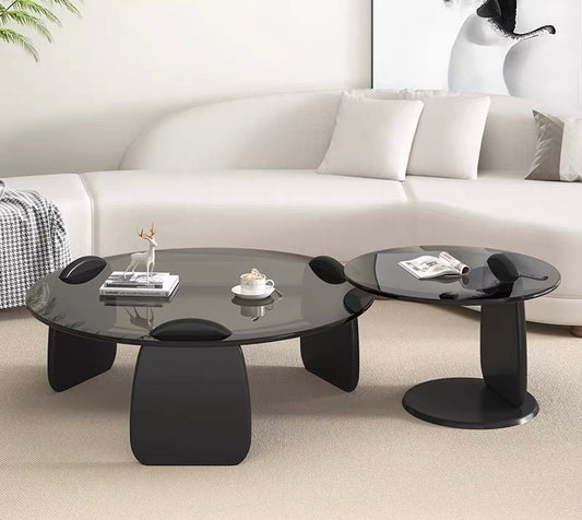 Round Coffee Table Set with Tempered Glass Top