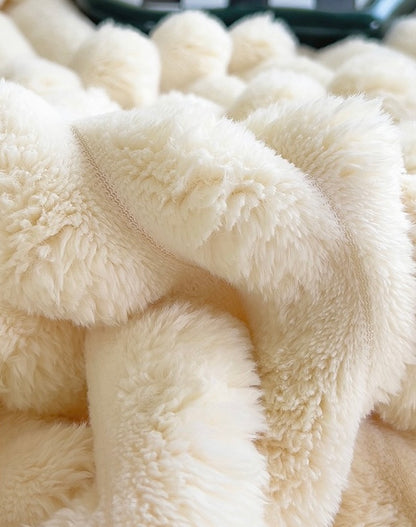 Bubble Faux Rabbit Fur Throw Blanket - White