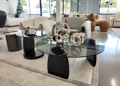 Round Coffee Table Set with Tempered Glass Top