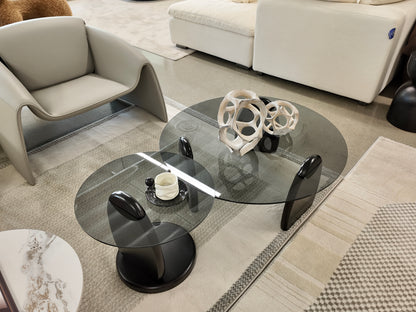 Round Coffee Table Set with Tempered Glass Top