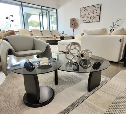 Round Coffee Table Set with Tempered Glass Top